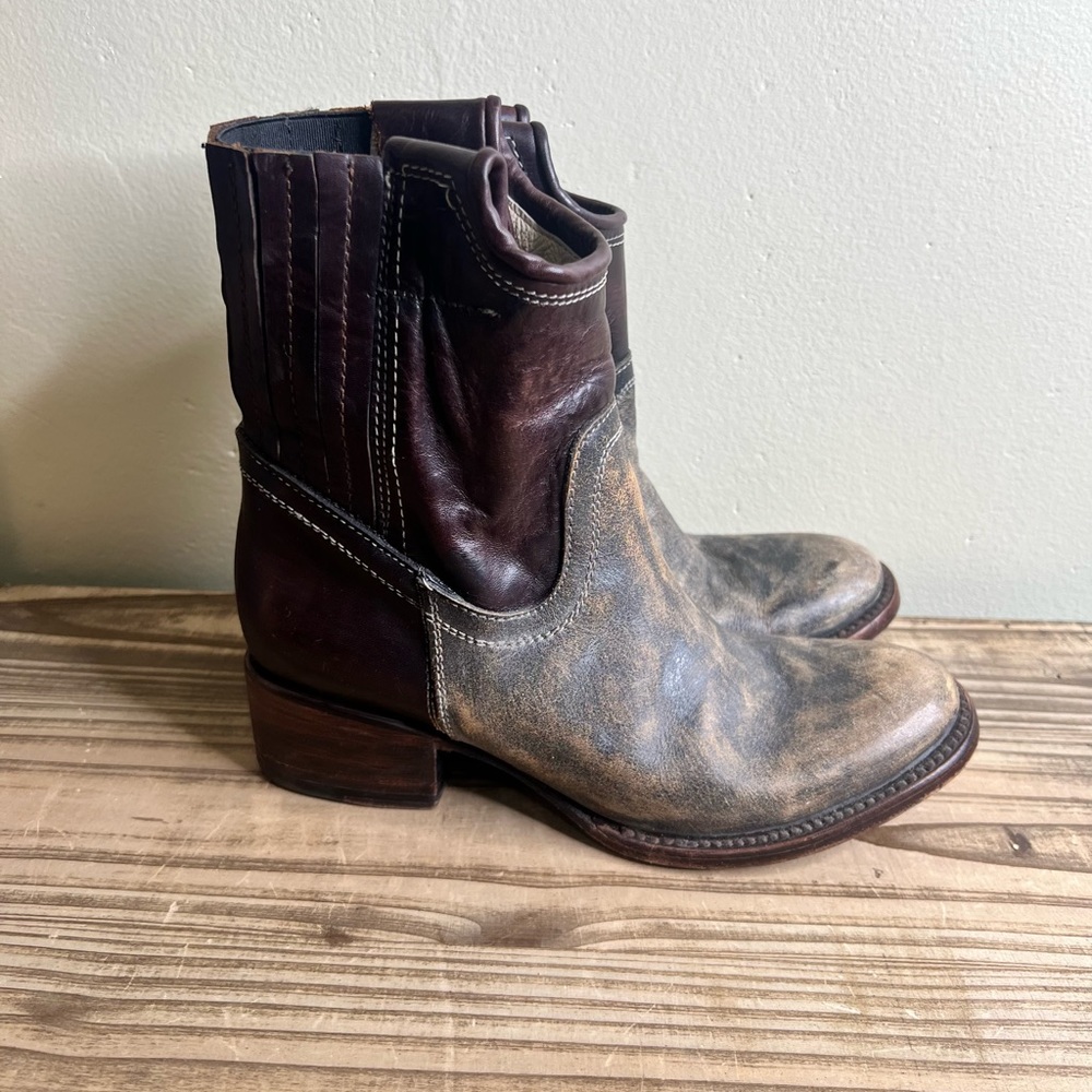 Freebird Merlo Boots Brown Tan Grey Two Tone Biker Cowboy Western Block 6
